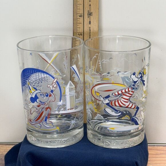 2 Walt Disney World Remember The Magic 25th Anniversary Glasses Mickey‎ Goofy - Picture 5 of 6